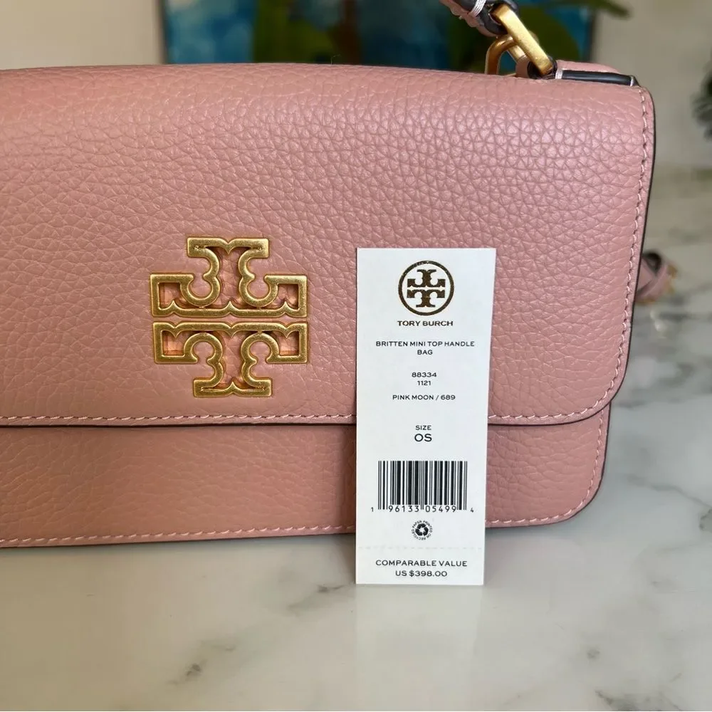 NWT Tory Burch Britten Mini Top Handle Leather Crossbody Bag Pink Moon